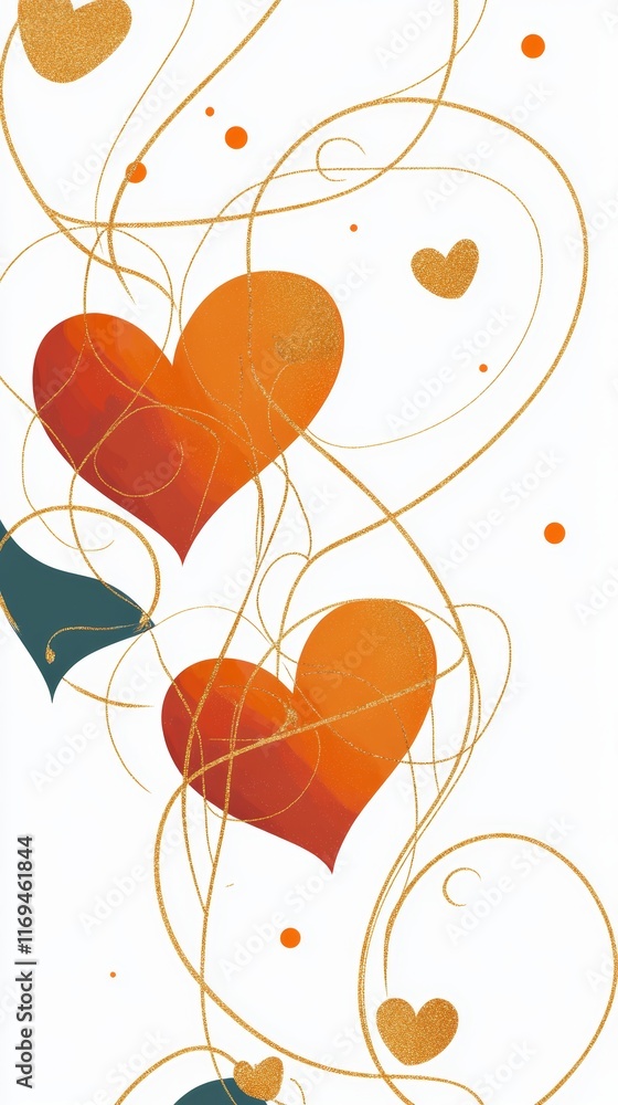 Poster intertwined hearts in gradient red and gold on clean white background for customizable text and desi