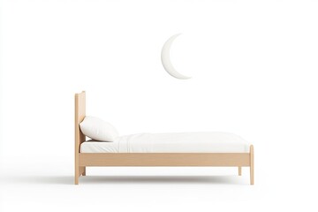 2d vector illustration of a bed isolated on a plain white background with a crescent moon --chaos 15