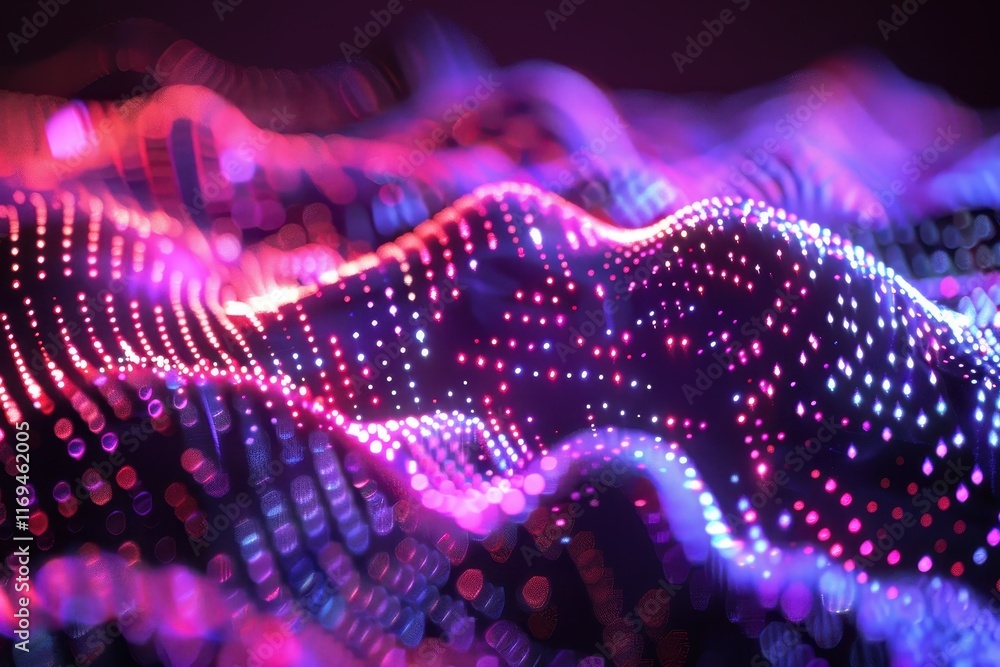Fototapete Colorful illumination displays intricate patterns on a textured surface in a modern setting during nighttime