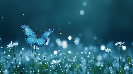 Elegant green, purple, blue, orange and red butterfly with radiant illuminated patterns on its wings, resting on a neutral grey backdrop