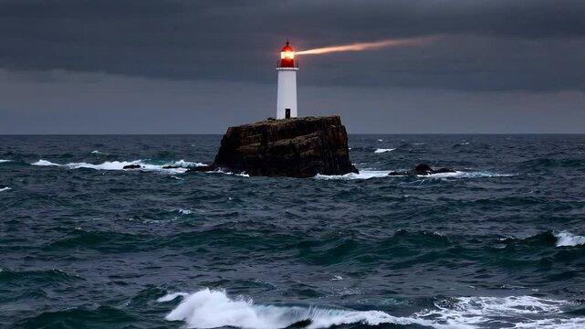 Lighthouse Standing Against the Ocean Waves