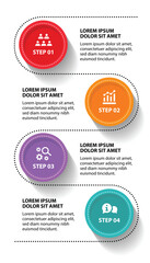 4 steps infographic template with 4 options. Flowchart that can be used for business report, data visualization and presentation. Timeline infographic elements vector illustration.