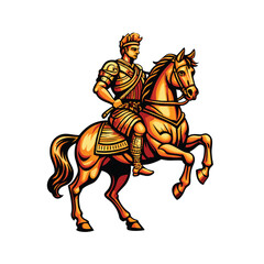 Vector rendering of an ancient Roman statue of a man on horseback, with a golden color scheme.