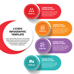 4 steps infographic template with 4 options. Flowchart that can be used for business report, data visualization and presentation. Timeline infographic elements vector illustration.