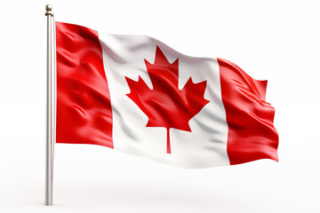 Canadian Flag on White Background – High-Quality Image of the Iconic Red Maple Leaf Flag, Perfect for Patriotic Themes, National Celebrations, Educational Projects, Graphic Design, and Cultural.