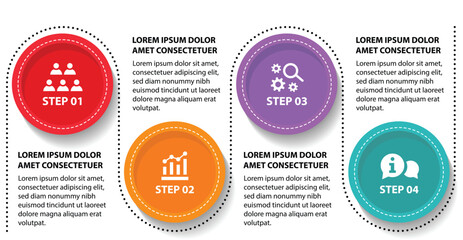 4 steps infographic template with 4 options. Flowchart that can be used for business report, data visualization and presentation. Timeline infographic elements vector illustration.