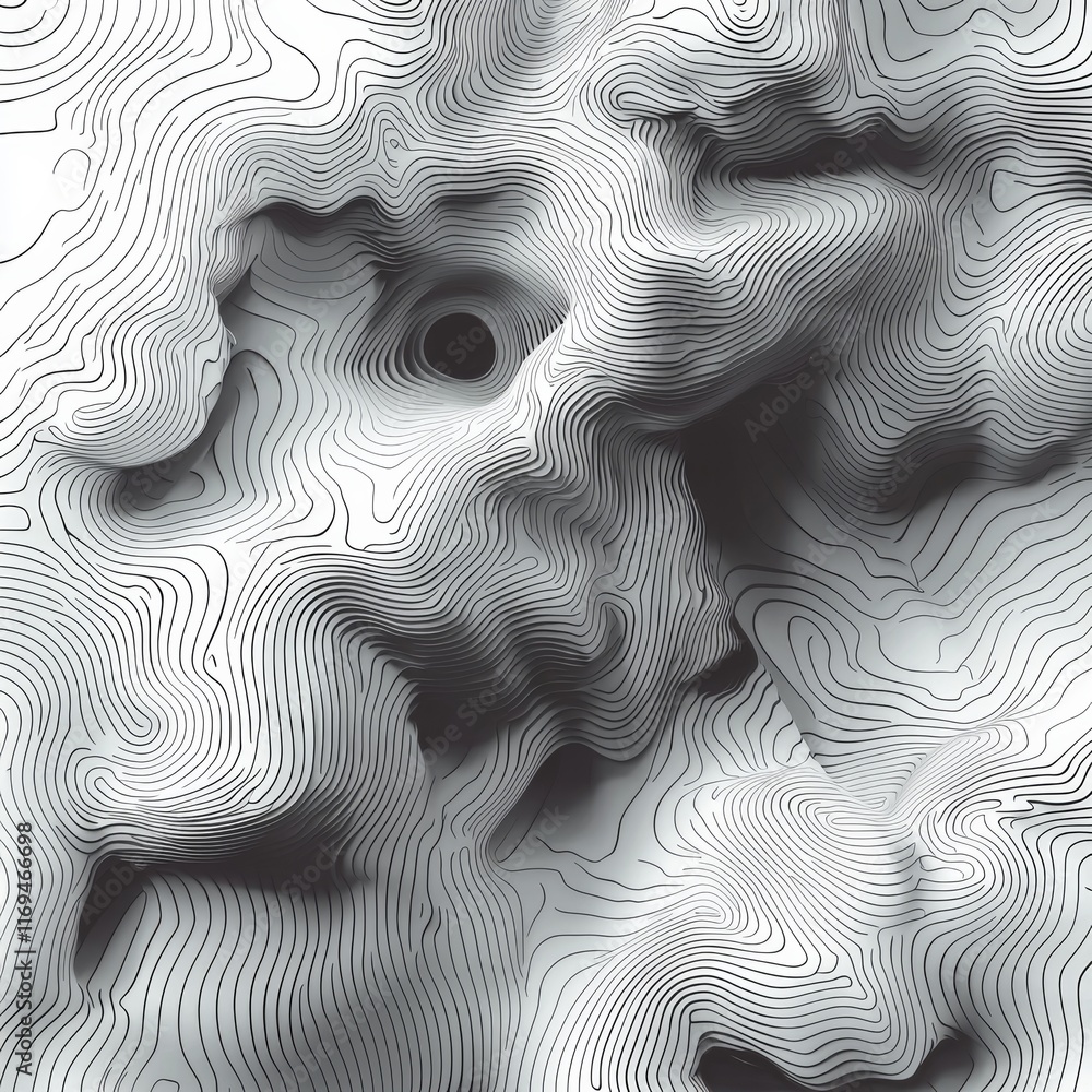 Poster abstract topographic lines creating a 3d optical illusion effect