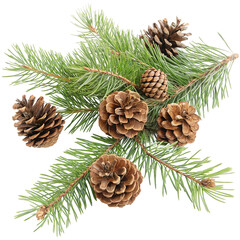 Fototapeta premium Pine needle with pine cone isolated on transparent background
