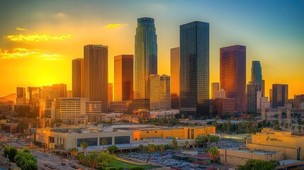 Los Angeles Skyline at Sunset: Golden Hour Panorama