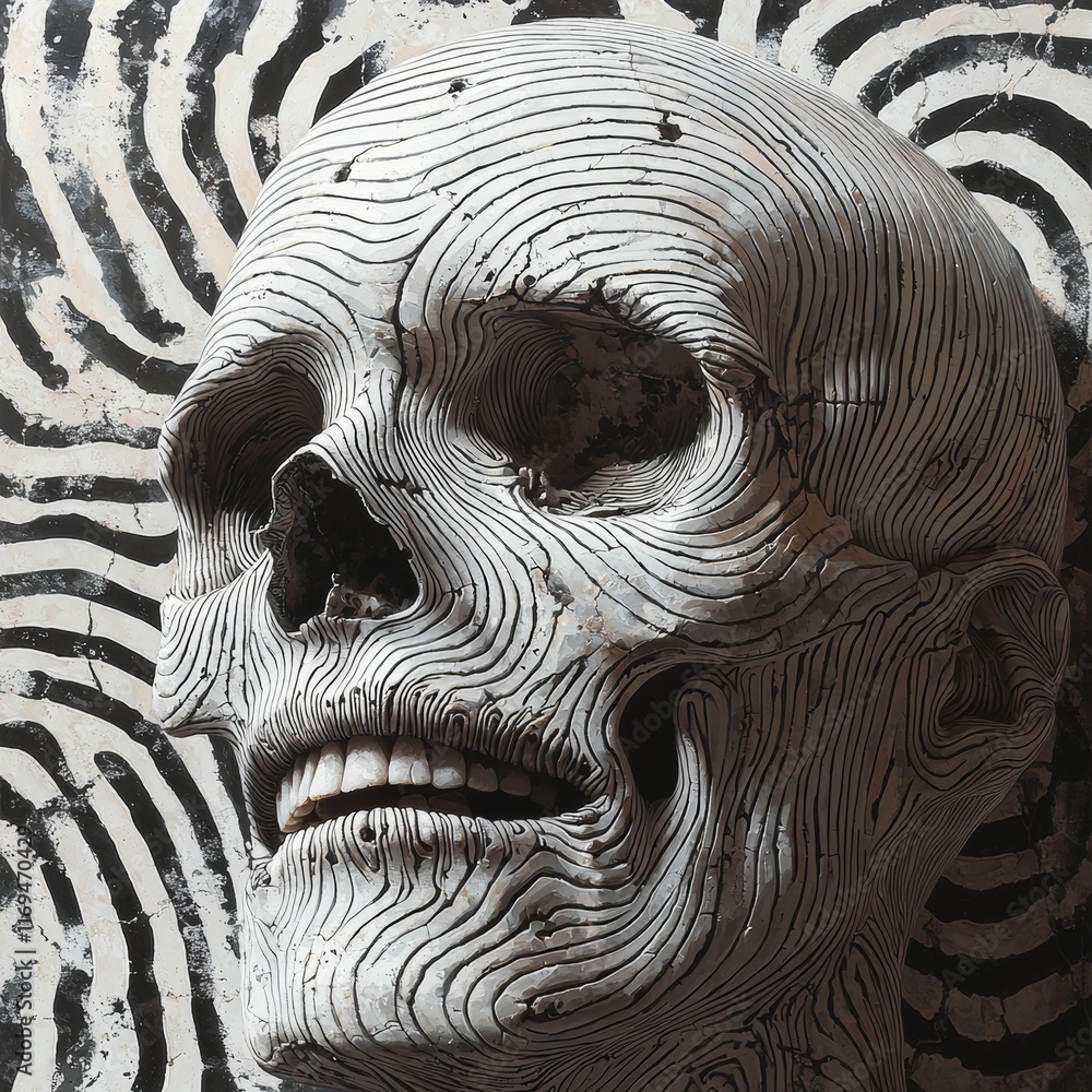 Aufkleber abstract skull with hypnotic line patterns and artistic style exploration