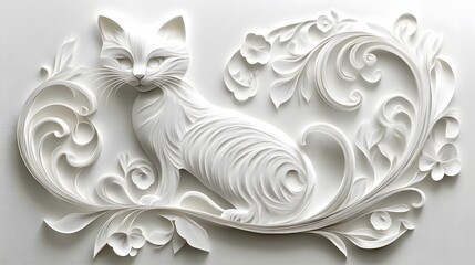 Animal, Cat, Paper Cut Art, Abstract Image, Texture, Pattern Background, Wallpaper, Cover and Screen for Smartphone, PC, Laptop, 9:16 and 16:9 Format