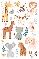 Playful pastel animal illustrations studio digital art whimsical close-up