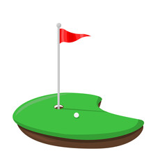 Golf Ball On Golf Course with Flagstick Pin Near Hole Cartoon Color Illustration Icon