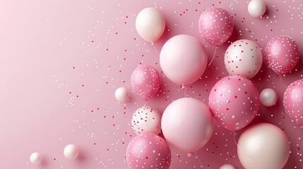 Pink and white glossy balloons with glitter on pastel background, stylish and cheerful celebration concept, elegant and festive decoration, perfect for birthdays or weddings

