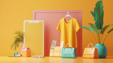 Colorful shopping experience online store product display creative setup