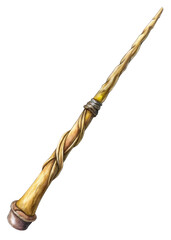 Magical wand illustration, twisted design, fantasy art style, detailed craftsmanship, whimsical character accessory.