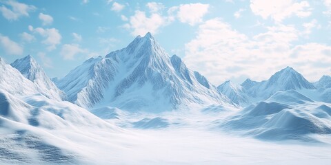 Majestic Snow Covered Mountain Range Under a Blue Sky