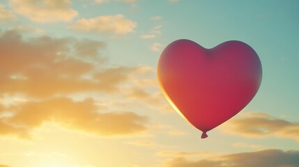 Fototapeta premium Heart-Shaped Balloon Soaring at Sunset: A Symbol of Love and Hope