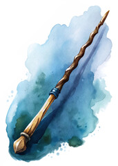 Magical wand illustration, watercolor style, fantasy theme, artistic design, vibrant colors, enchanting details.