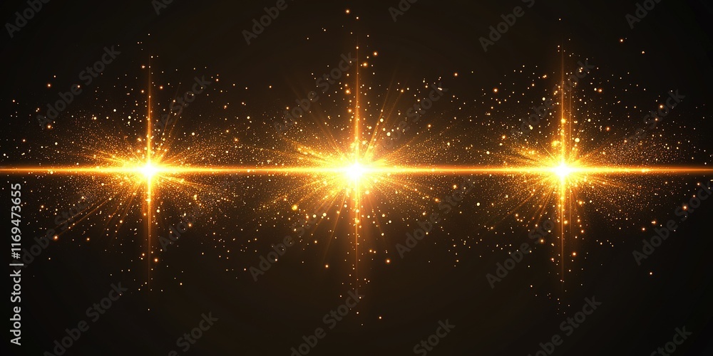 Aufkleber bright golden stars shining in a dark space background with sparkling particles creating a magical a