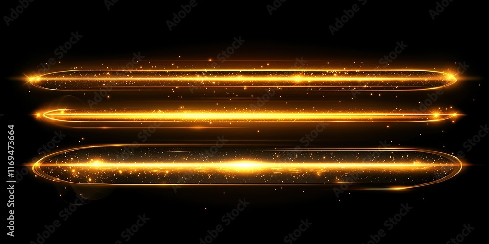 Poster bright golden light streaks create a dynamic and enchanting effect against a dark background