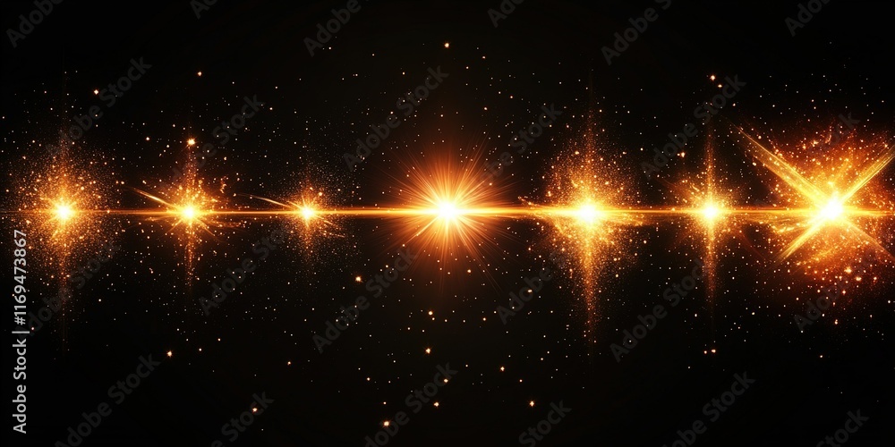 Aufkleber golden starburst pattern with sparkling light effects against a dark background during a cosmic visu