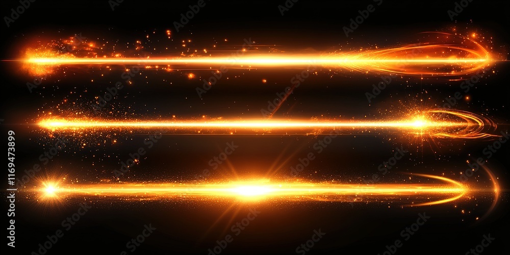 Poster bright orange light trails create dynamic visual effects on a black background