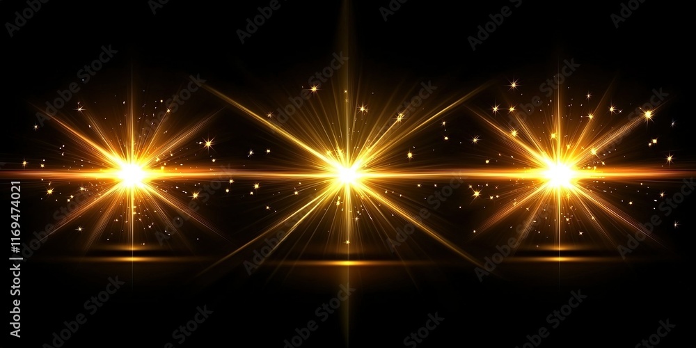 Aufkleber bright golden light beams shine across a dark background with sparkling particles in a mesmerizing d
