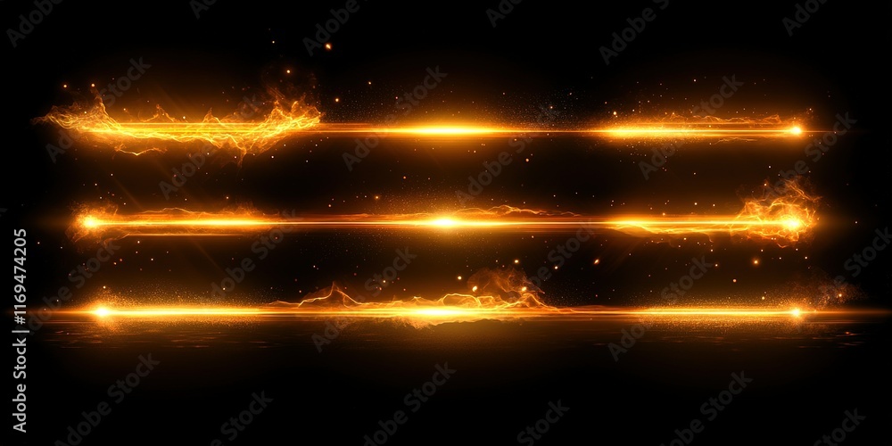 Poster shimmering golden energy lines illuminate a dark background in a mesmerizing abstract display