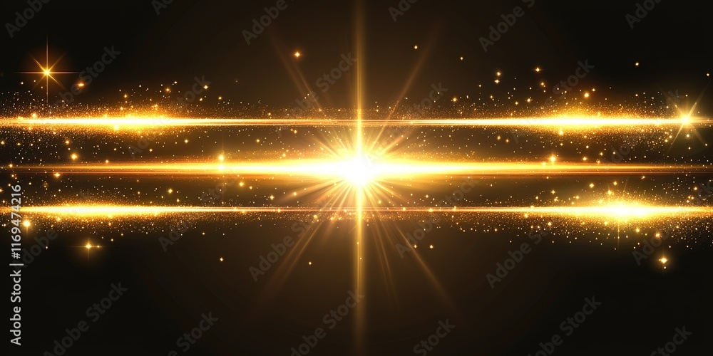 Aufkleber bright golden light rays with sparkling particles create a magical atmosphere in a dark space