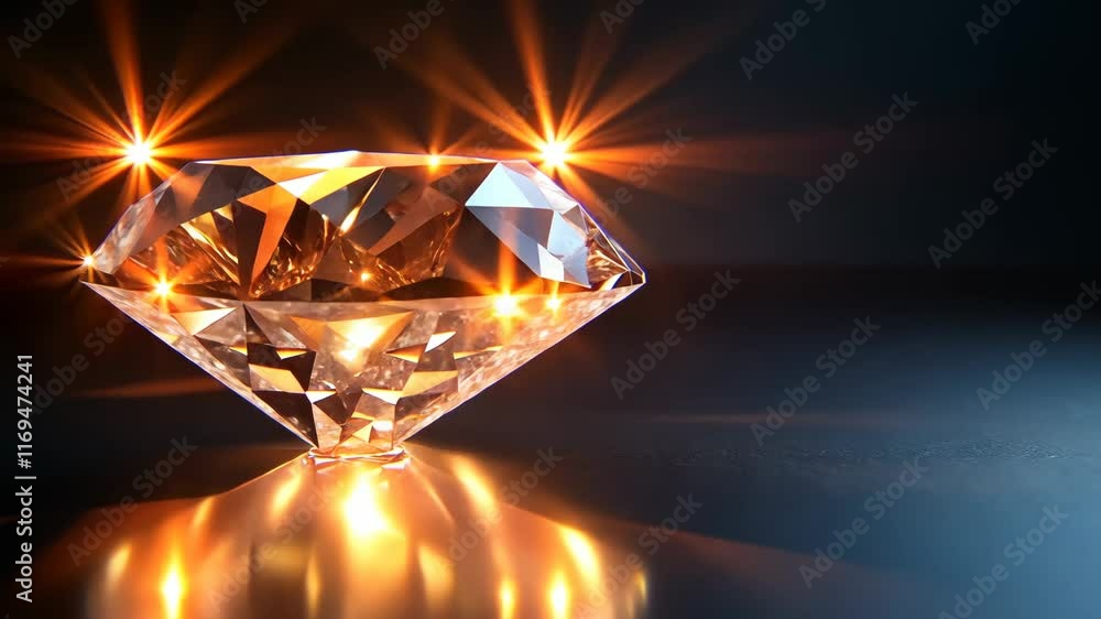 Poster sparkling diamond reflecting light in an elegant display on a dark background