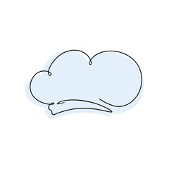 The cook's kitchen hood and pastry chef's headdress are hand-drawn in one continuous line with a blue background. Sketch drawing, decorative element for decoration, design. Comic book style iconchefs 