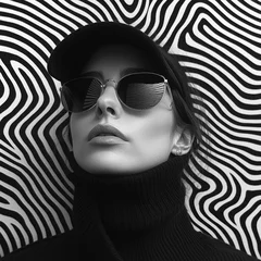 Fashionable woman in sunglasses against a patterned illusion background © AS Photo Family