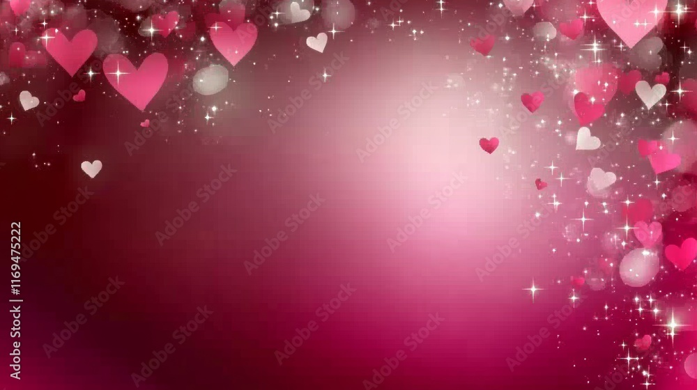 Aufkleber soft pink and red gradient romantic background with glowing hearts and sparkles ready for text desig