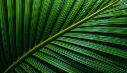 Obraz premium Natural tropical green palm leaf texture capturing the detailed and realistic appearance with such precision it feels like you're looking at a real leaf, perfect for nature-inspired designs