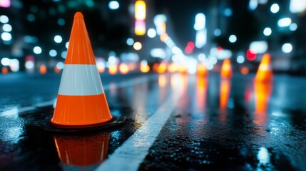 Urban Construction Night Scene with Vibrant Colors