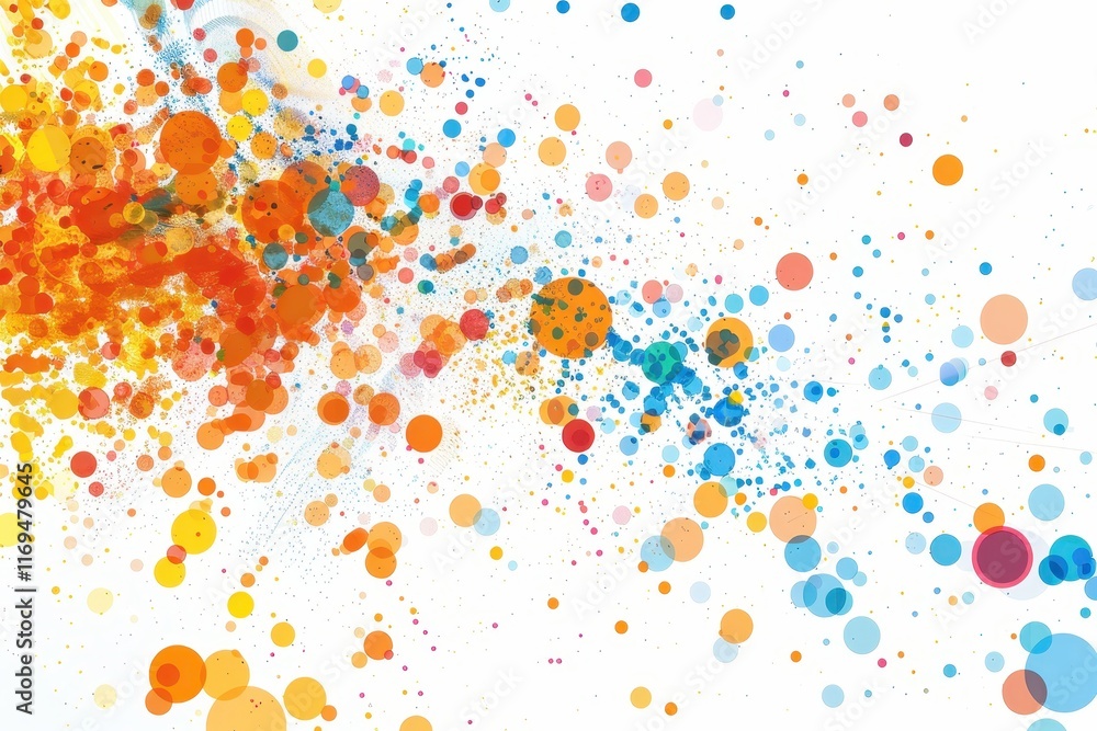 Poster Complex patterns of light and color create an enchanting visual wave effect in a digital space filled with vibrant dots and shimmering textures