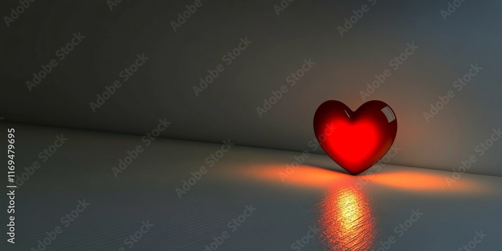 Poster minimalist design featuring a glowing red heart in a light grey setting perfect for conveying love a