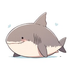 Fototapeta premium A cute, cartoonish shark with a round body and friendly expression, swimming happily in a light blue environment.