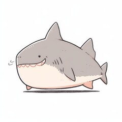 Fototapeta premium A cute, cartoonish shark with a round body and a friendly expression swimming happily in a simplistic style.