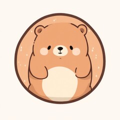 Fototapeta premium A cute, cartoon-style bear with a round face and a soft, light brown coat, set within a circular frame, exuding a friendly and adorable vibe.