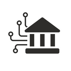 flat icon of it governance, bank building, online banking service, vector illustration on white background