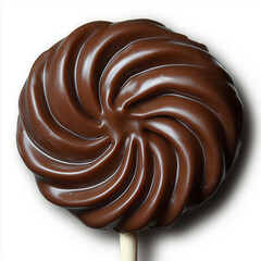 Chocolate swirl lollipop on a white background