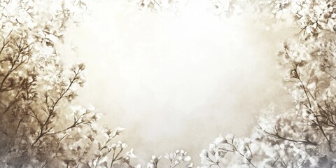 Delicate Sepia Floral Frame Softly Painted Branches