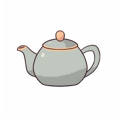 Obraz premium A simple, cartoon-style teapot with a rounded body, curved spout, and a small lid knob, featuring a light gray color and subtle orange accents.