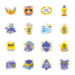 Set of 16 Hippie Flat Stickers 