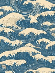 Stylized Ocean Waves Seamless Pattern Design