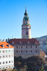 Obraz premium Schlossturm des historischen Schlosses Krumau in Tschechien
