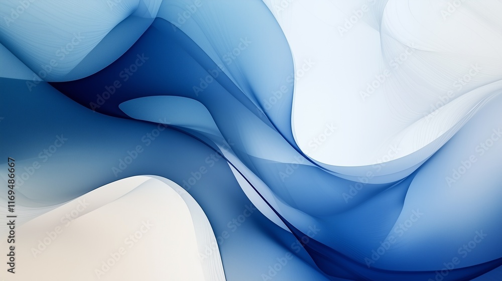Poster a serene abstract design featuring soft, flowing blue and white shapes that blend seamlessly into ea