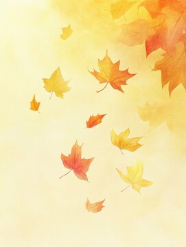 Falling Autumn Leaves On A Soft Yellow Background